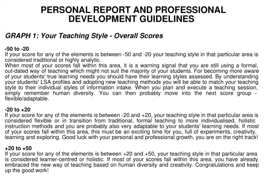 Personal Report & Guidelines (excerpt)